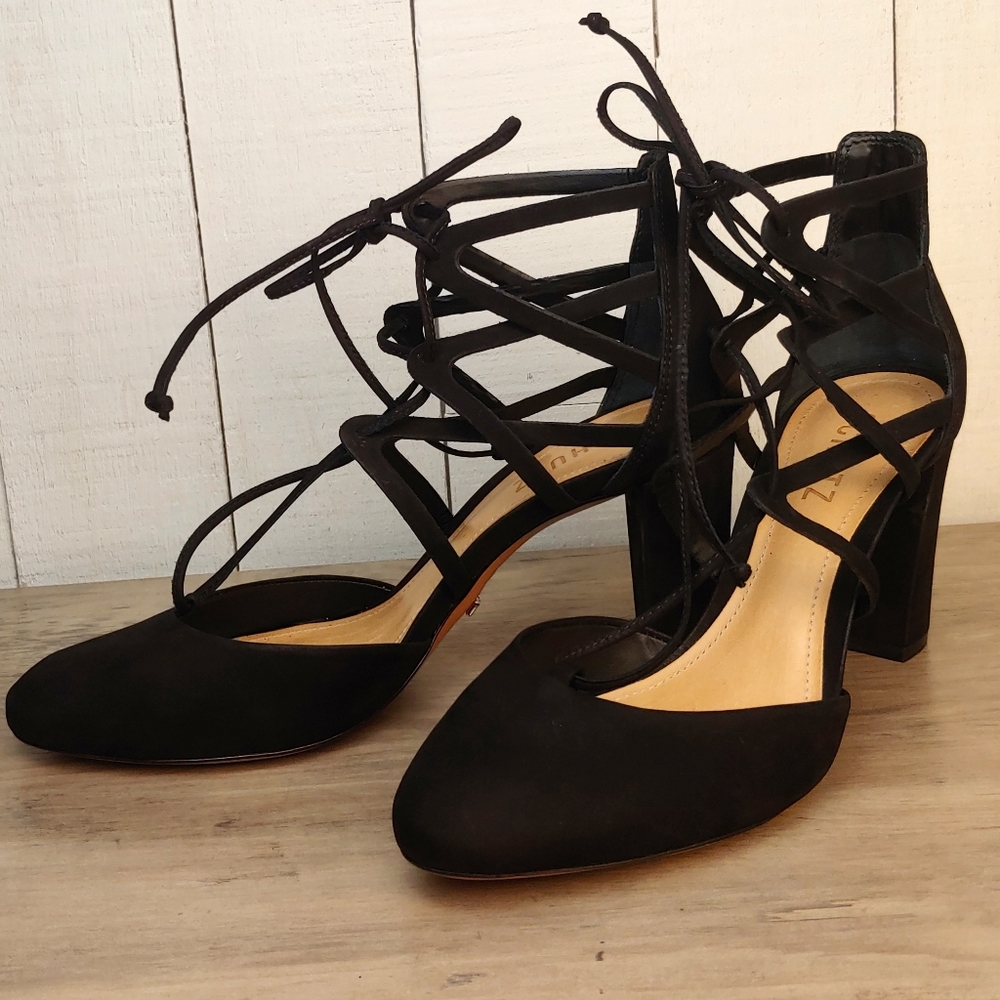 SCHUTZ Arya Strappy Black Lace up Dress Pump Size 7.0 US